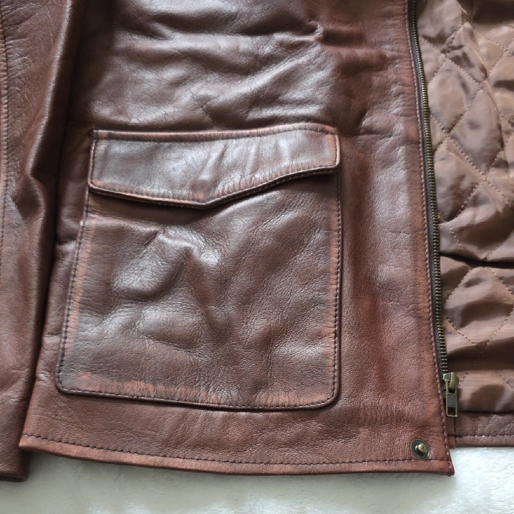 Men's Classic Brown Leather Jacket - Picture 5 of 16